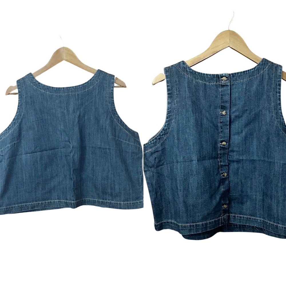 NWT Old Navy XL Dark Blue Button Down Denim Top Sleeveless Darting Cropped